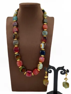 Designer Semi Precious Multi Color Chalcedony Stone Beads Necklace By Gehna Shop