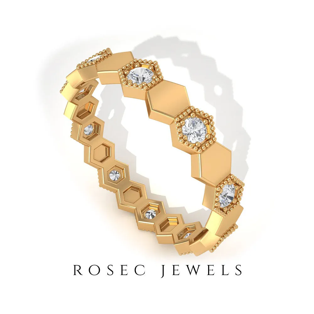 Diamond and Gold Geometric Band Ring