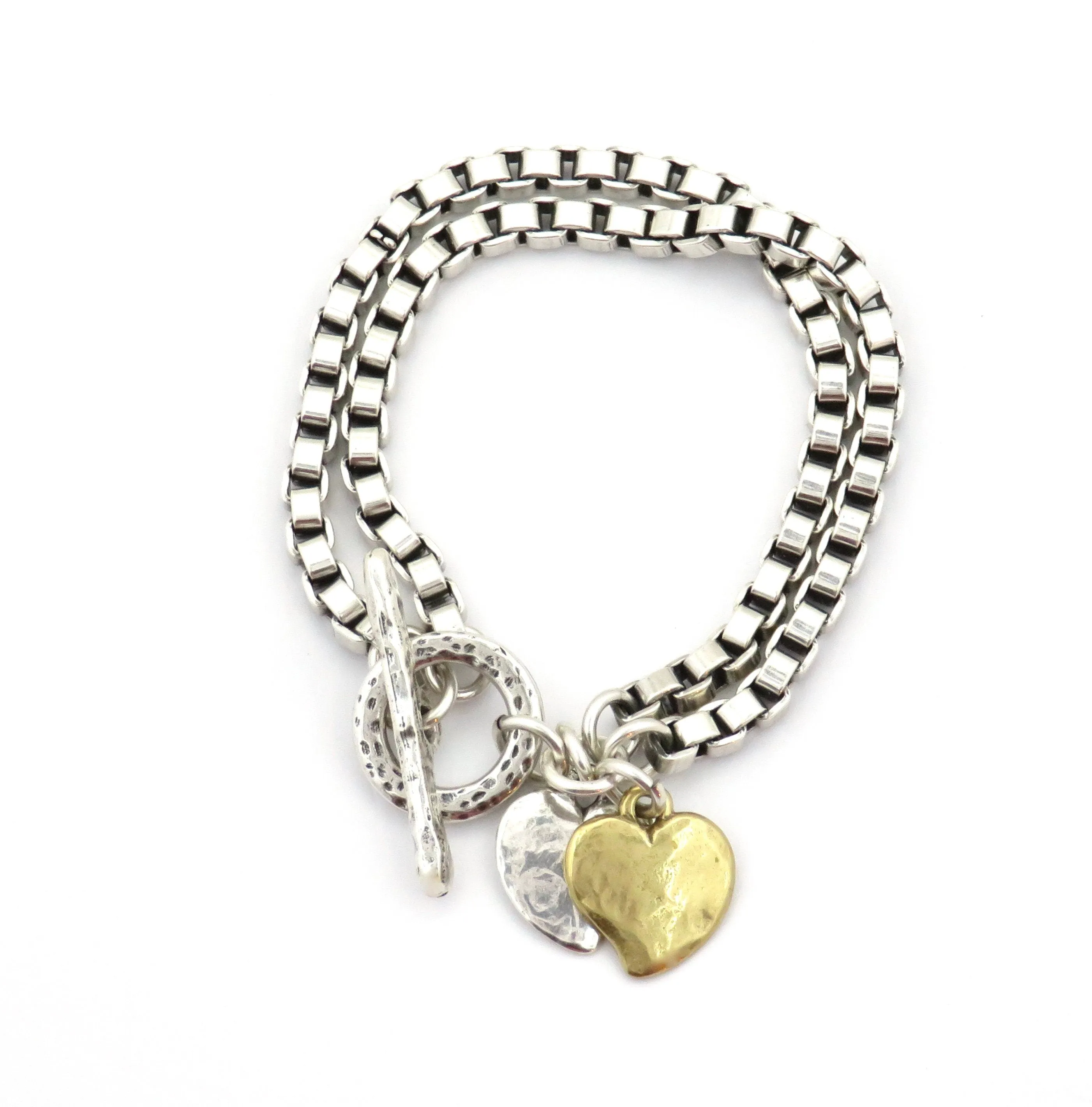 Double Box Chain Hearts Bracelet