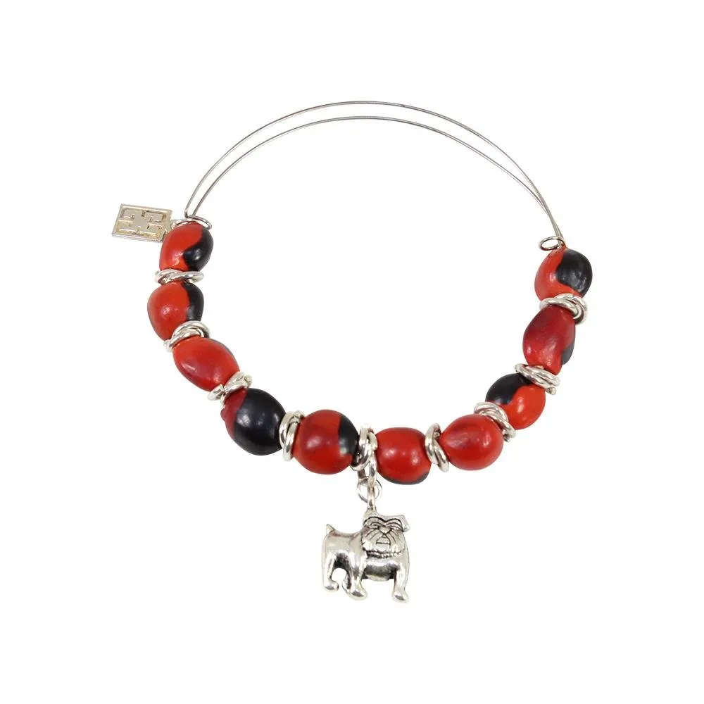 English Bulldog Charm Adjustable Bangle Bracelet w/Meaningful Good Luck Huayruro Seeds