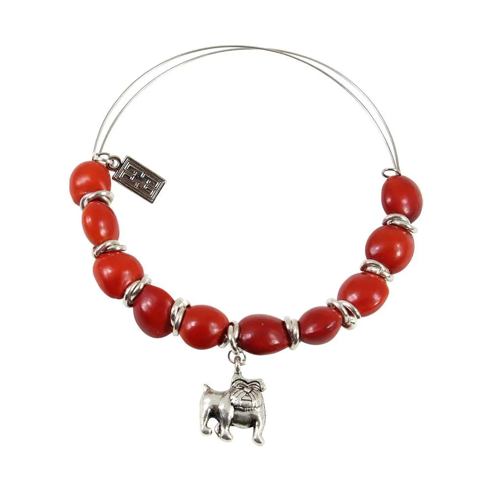 English Bulldog Charm Adjustable Bangle Bracelet w/Meaningful Good Luck Huayruro Seeds