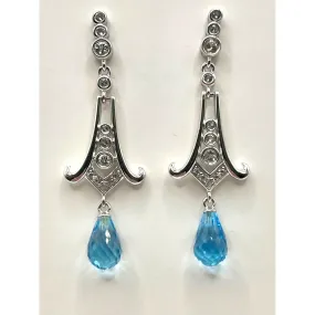 Epiphany 925 Sterling Silver Rhinestone Blue Crystal Dangle Drop Earrings