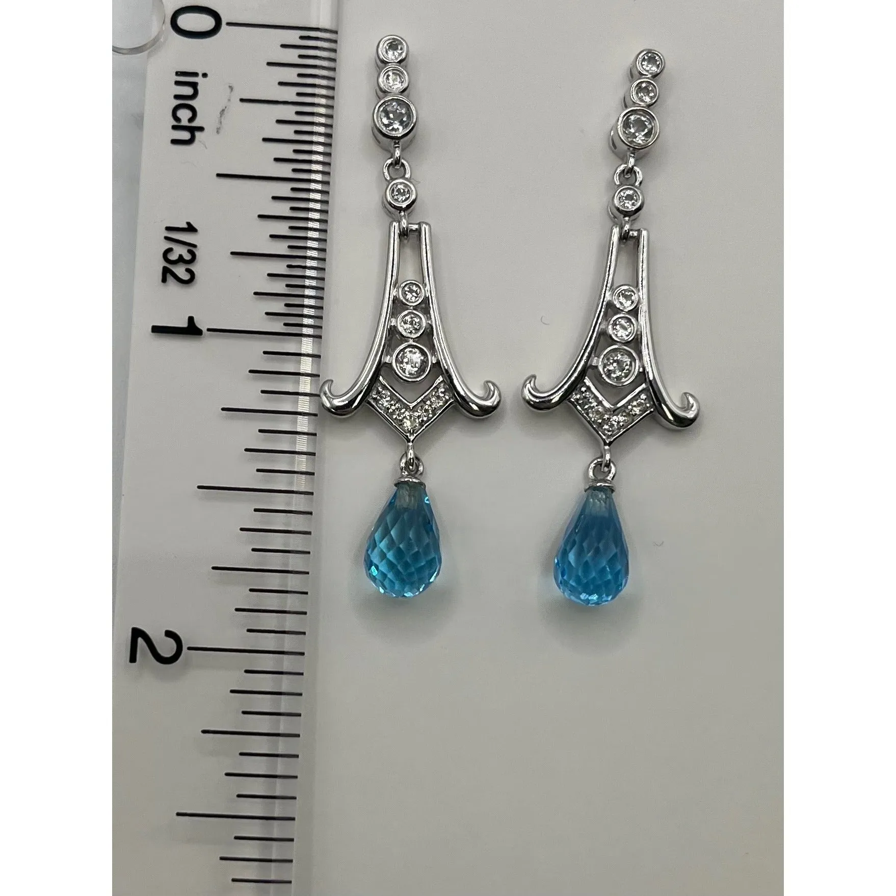 Epiphany 925 Sterling Silver Rhinestone Blue Crystal Dangle Drop Earrings