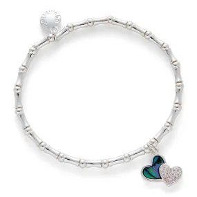 Equilibrium 2cm Paua Shell Two Hearts Silver Plated Bracelet