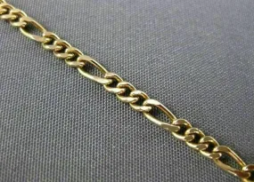 ESTATE EXTRA LONG 14KT YELLOW GOLD CLASSIC FIGARO BRACELET 7.5" INCHES #22756