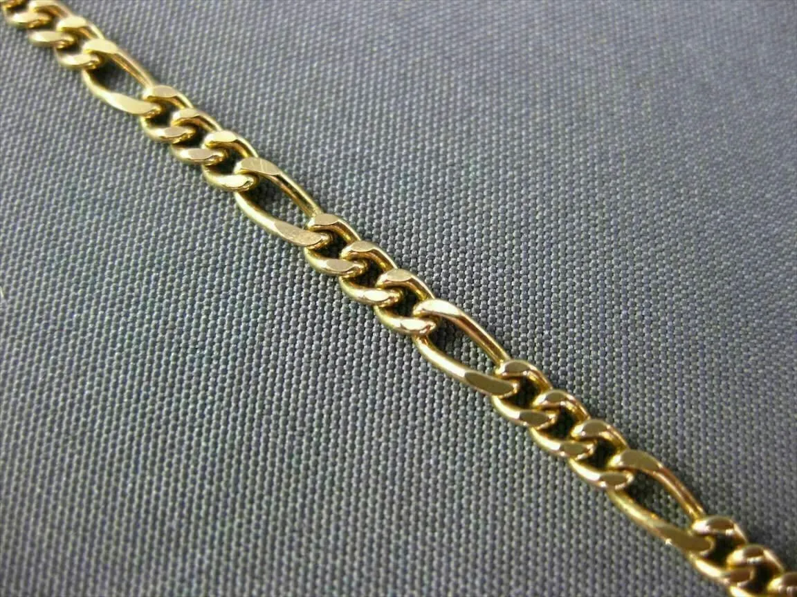 ESTATE EXTRA LONG 14KT YELLOW GOLD CLASSIC FIGARO BRACELET 7.5" INCHES #22756