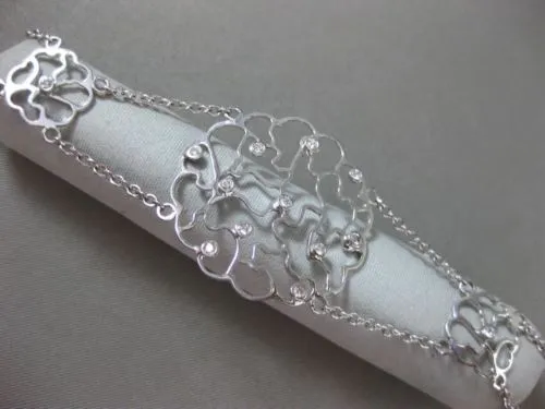 ESTATE WIDE .36CT DIAMOND 18K WHITE GOLD 3D OPEN FILIGREE ETOILE FLOWER BRACELET