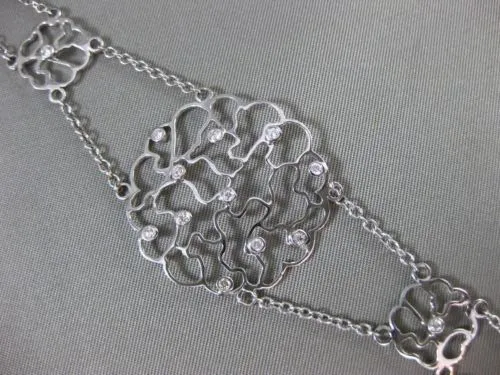 ESTATE WIDE .36CT DIAMOND 18K WHITE GOLD 3D OPEN FILIGREE ETOILE FLOWER BRACELET