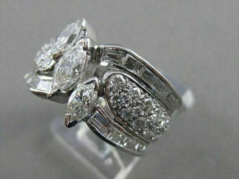 ESTATE WIDE 4.13CTW MARQUISE DIAMOND PLATINUM BAND ENGAGEMENT RING E/F VVS #2696