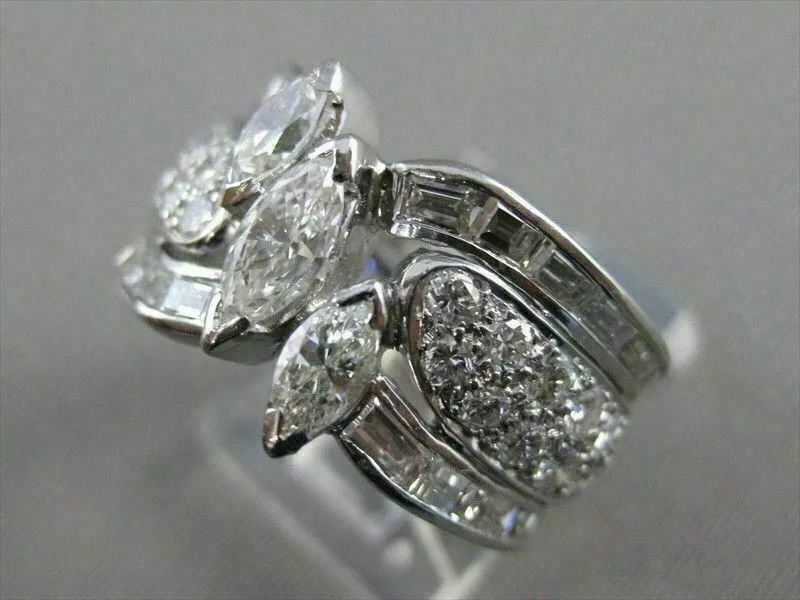 ESTATE WIDE 4.13CTW MARQUISE DIAMOND PLATINUM BAND ENGAGEMENT RING E/F VVS #2696