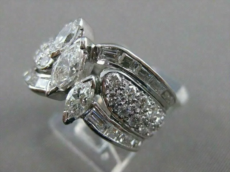 ESTATE WIDE 4.13CTW MARQUISE DIAMOND PLATINUM BAND ENGAGEMENT RING E/F VVS #2696