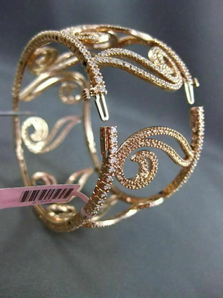 ESTATE WIDE 5.30CT DIAMOND 14KT ROSE GOLD 3D FILIGREE MULTI LEAF BANGLE BRACELET