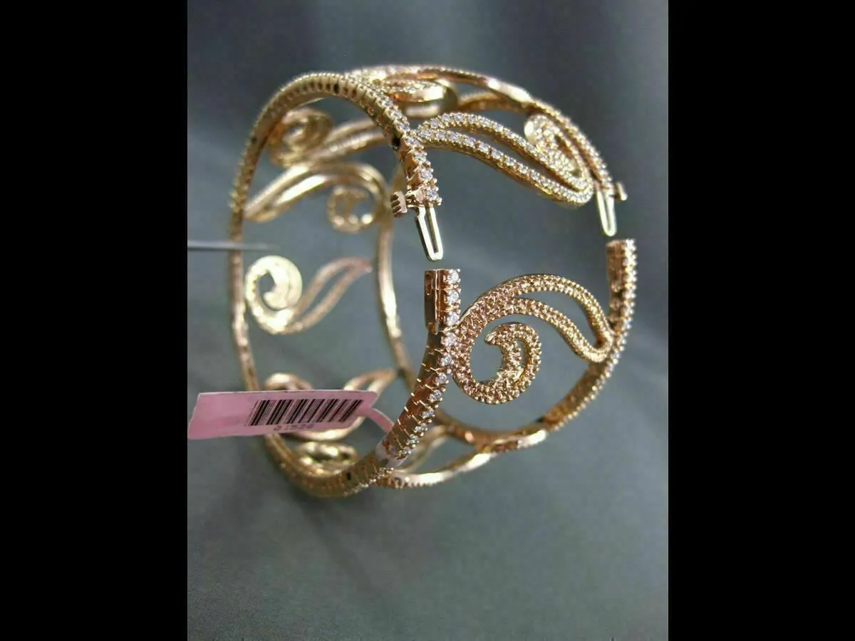 ESTATE WIDE 5.30CT DIAMOND 14KT ROSE GOLD 3D FILIGREE MULTI LEAF BANGLE BRACELET