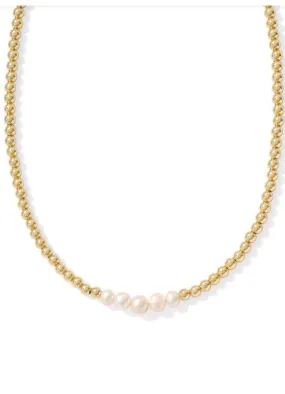 Eve Beaded Strand Necklace Gold White Pearl by Kendra Scott