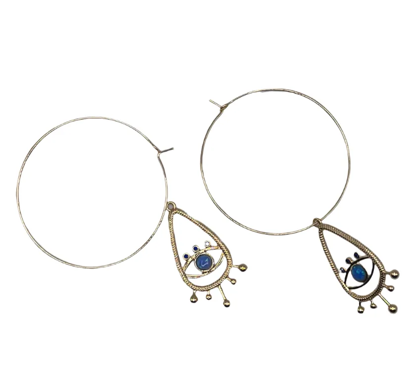 Evil Eye Drop Hoop Earrings