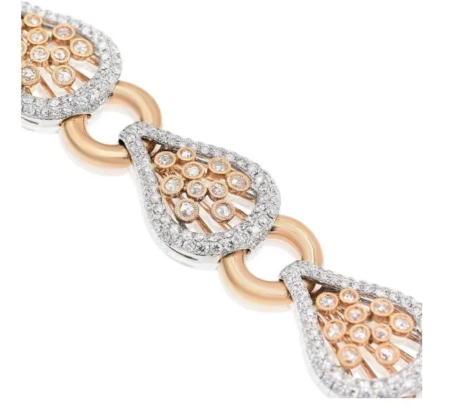 EXTRA LARGE 7.65CT DIAMOND 18KT WHITE & ROSE GOLD FILIGREE TEAR DROP BRACELET