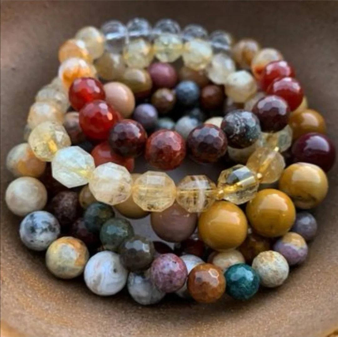 Faceted Citrine Barrel Bead Mala Bracelet