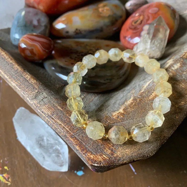 Faceted Citrine Barrel Bead Mala Bracelet