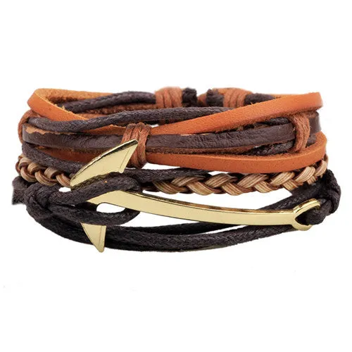 Fashion accessories Rope Wood Bead Leather Bracelets & bangles 1 Sets Multilayer Braided Wristband Bracelet Men pulse