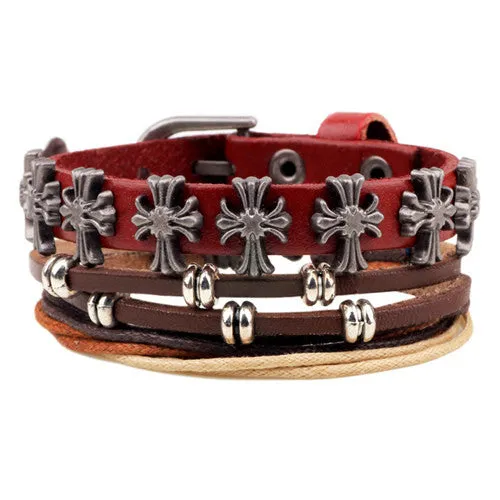 Fashion accessories Rope Wood Bead Leather Bracelets & bangles 1 Sets Multilayer Braided Wristband Bracelet Men pulse