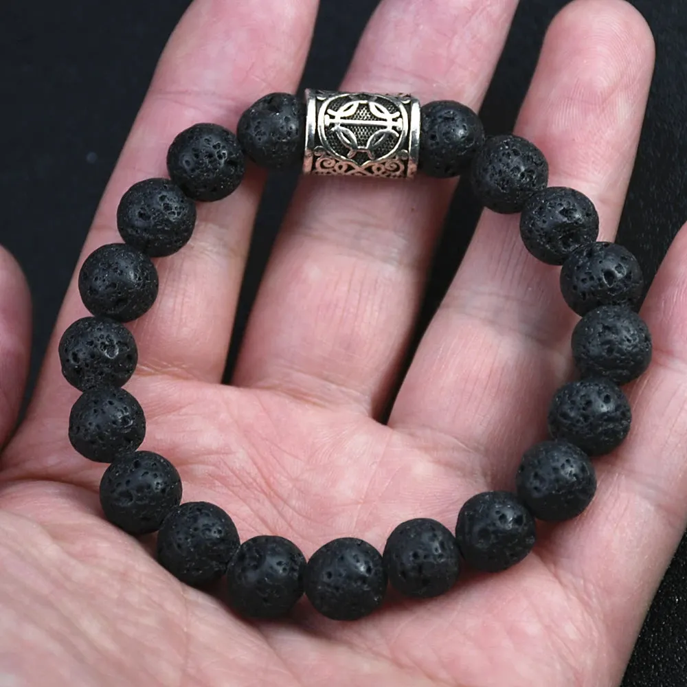 Fashion Charm Beads Bracelet Vintage Volcano Lava Stone Beads Runes Beads Men Bracelet Viking Rune Bracelet Jewelry Women Gift