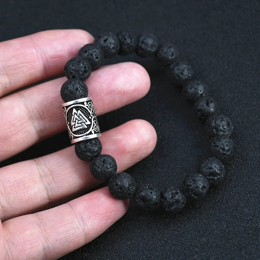 Fashion Charm Beads Bracelet Vintage Volcano Lava Stone Beads Runes Beads Men Bracelet Viking Rune Bracelet Jewelry Women Gift