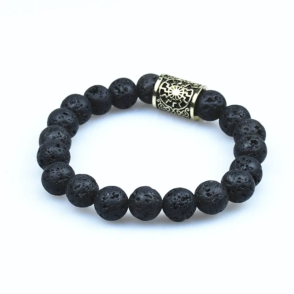 Fashion Charm Beads Bracelet Vintage Volcano Lava Stone Beads Runes Beads Men Bracelet Viking Rune Bracelet Jewelry Women Gift