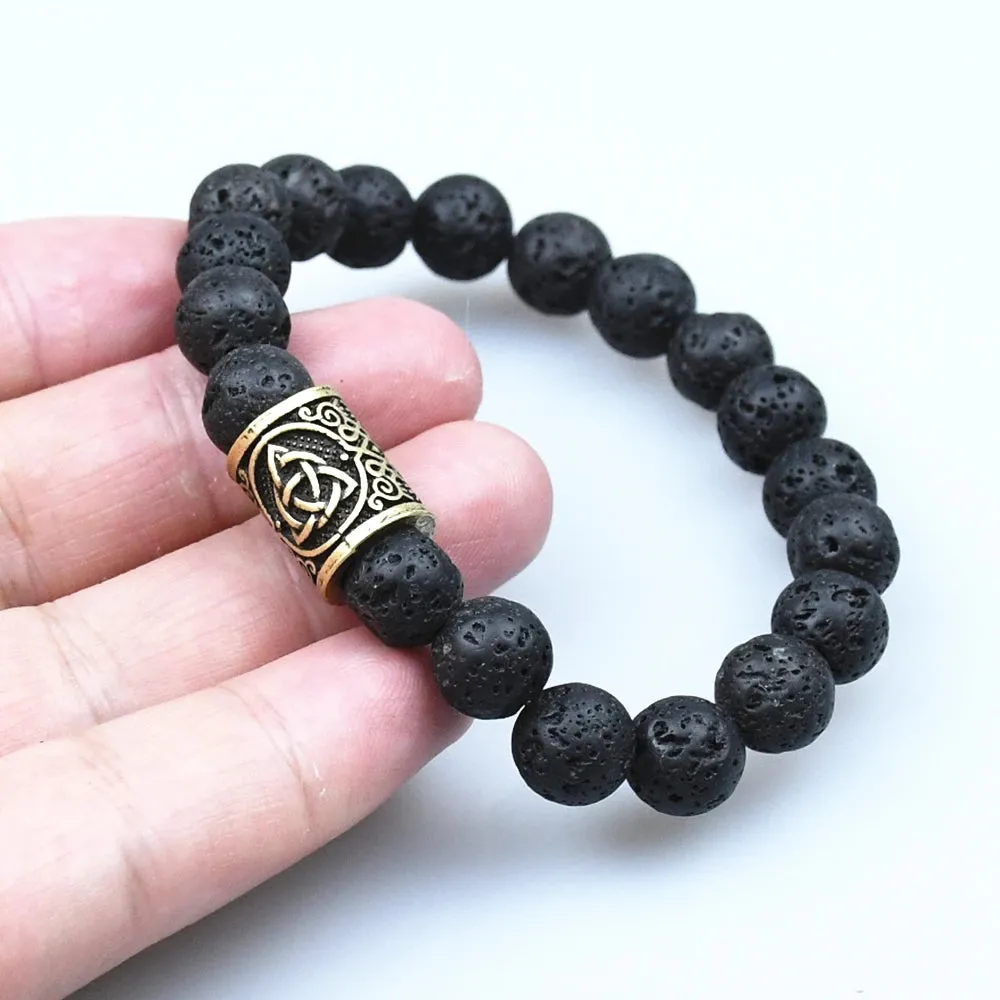 Fashion Charm Beads Bracelet Vintage Volcano Lava Stone Beads Runes Beads Men Bracelet Viking Rune Bracelet Jewelry Women Gift