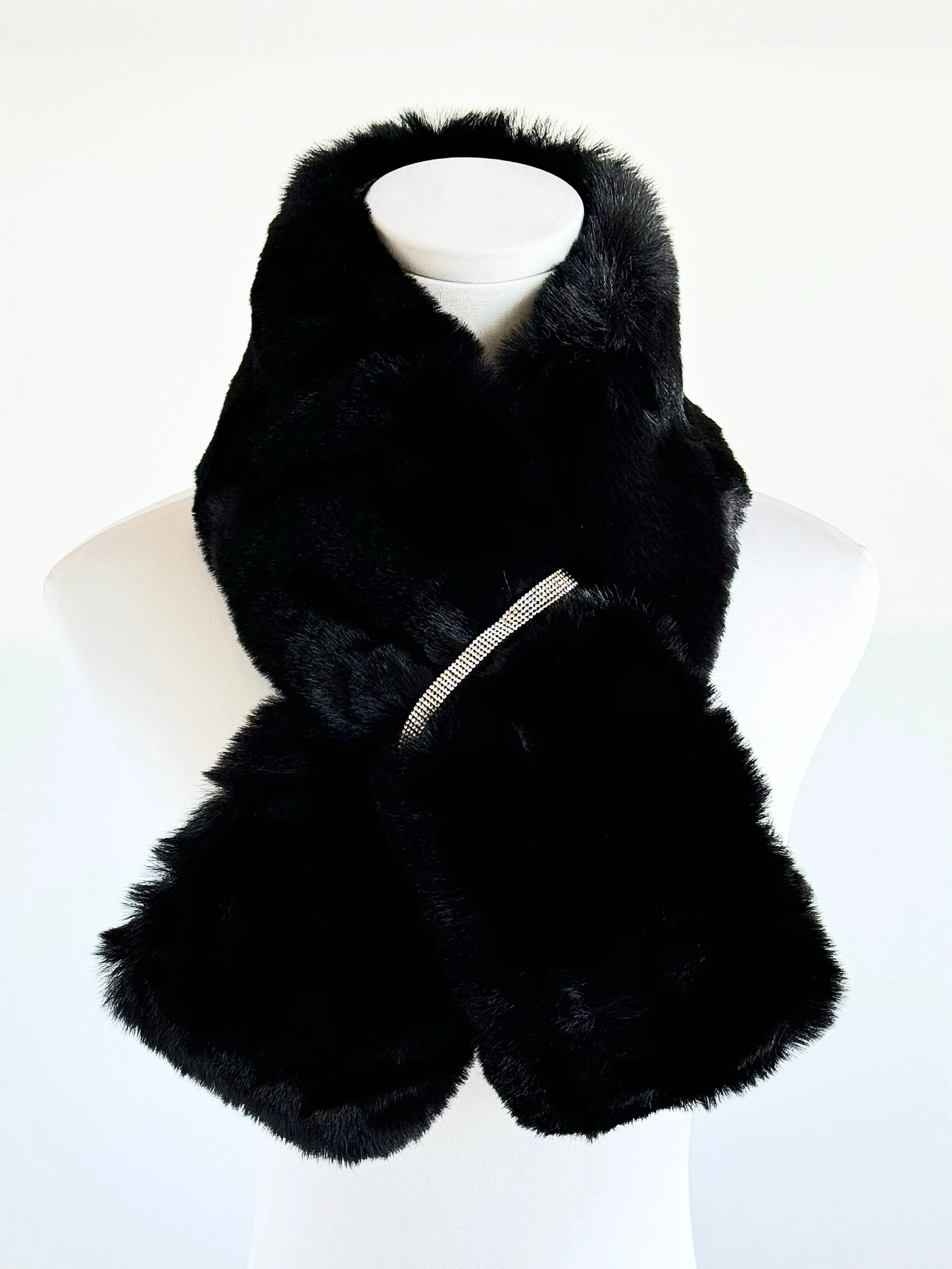 Faux Fur Bling Pull Through Scarf - Black