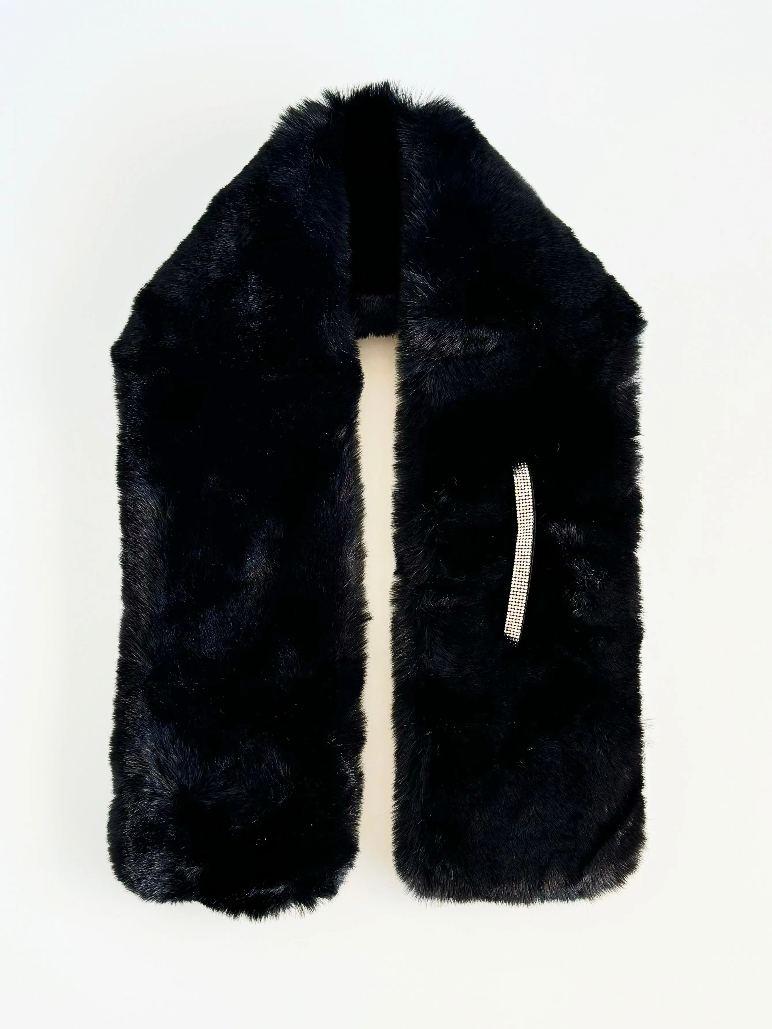 Faux Fur Bling Pull Through Scarf - Black