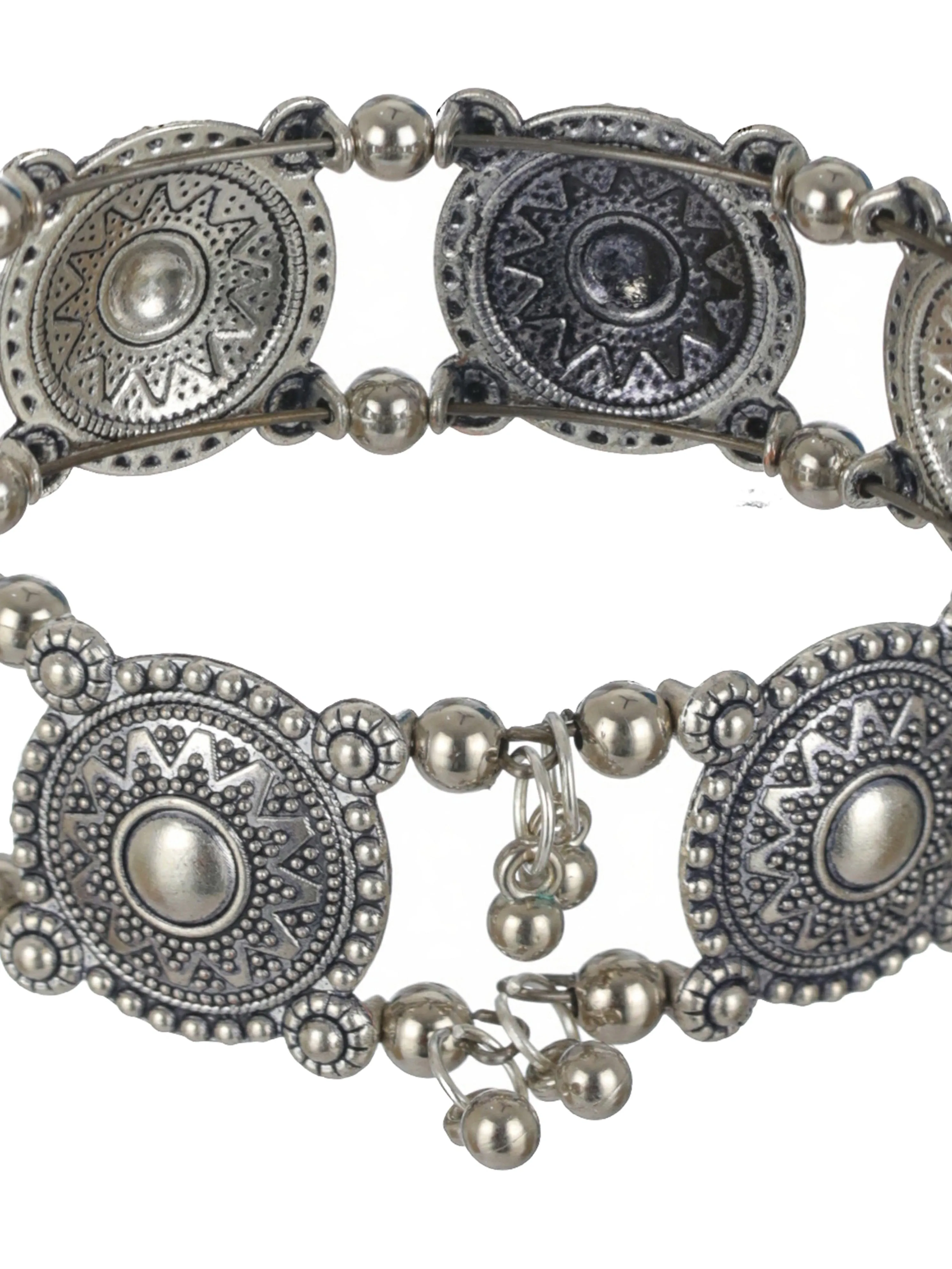 Floral Design & Filigree Work Oxidised Silver Plated Handcrafted Tribal Bracelet