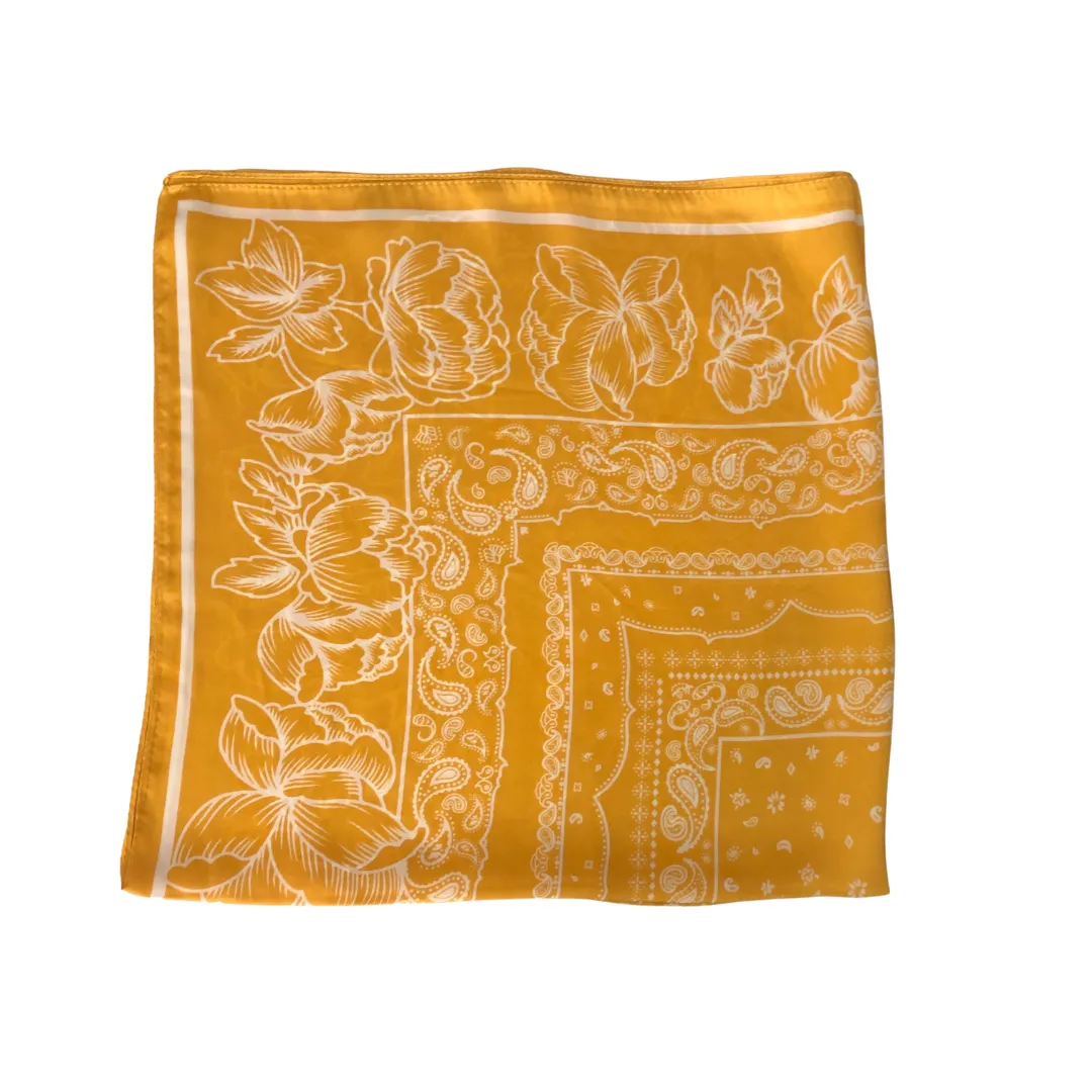 Flower Necktie Poly Silk Scarf - Tangerine