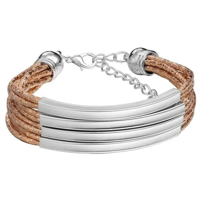 Free Shipping Fashion Multilayer Charm Bracelet Exaggerated Gold Chain Bracelet Femme High Quality Of Handwoven Rope Jewelry