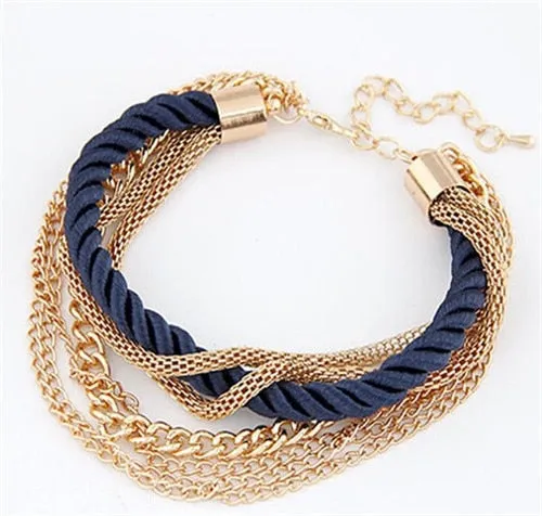 Free Shipping Fashion Multilayer Charm Bracelet Exaggerated Gold Chain Bracelet Femme High Quality Of Handwoven Rope Jewelry