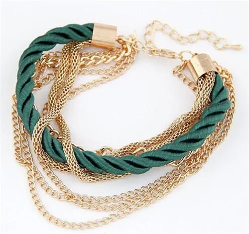 Free Shipping Fashion Multilayer Charm Bracelet Exaggerated Gold Chain Bracelet Femme High Quality Of Handwoven Rope Jewelry