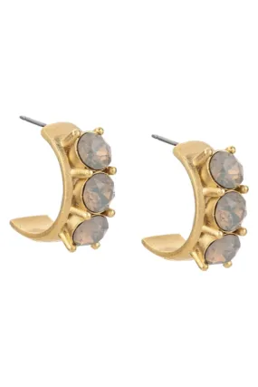 French Kande Earrings Light Grey Opal Triple Austrian Crystal Huggies | Gold Plated