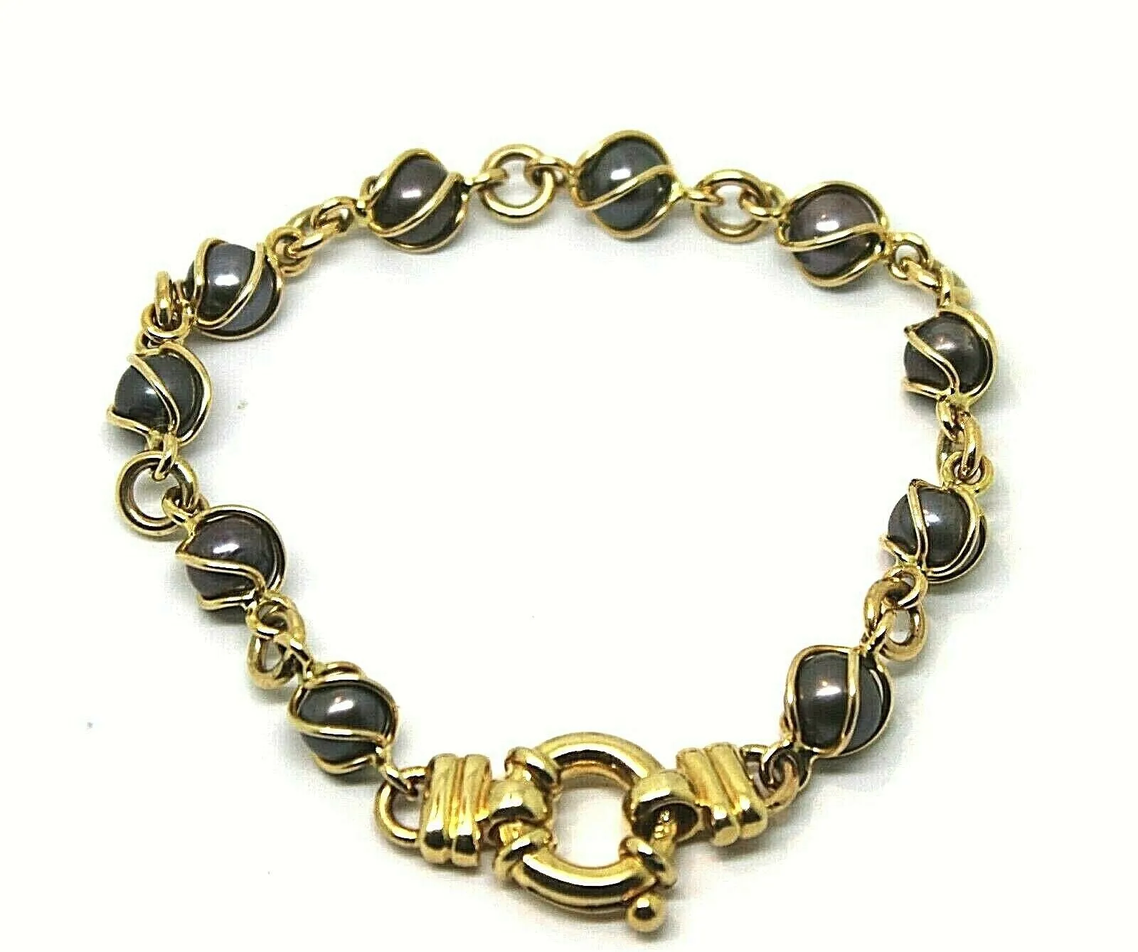 Genuine 9kt 9ct Yellow, Rose or White Gold Bolt Ring Freshwater Black Pearl Bracelet