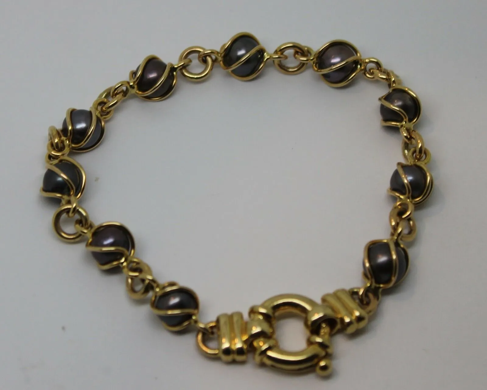 Genuine 9kt 9ct Yellow, Rose or White Gold Bolt Ring Freshwater Black Pearl Bracelet