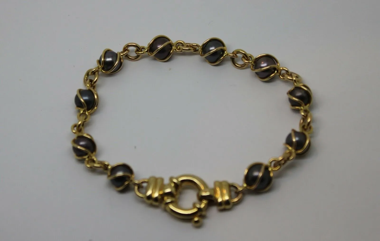 Genuine 9kt 9ct Yellow, Rose or White Gold Bolt Ring Freshwater Black Pearl Bracelet