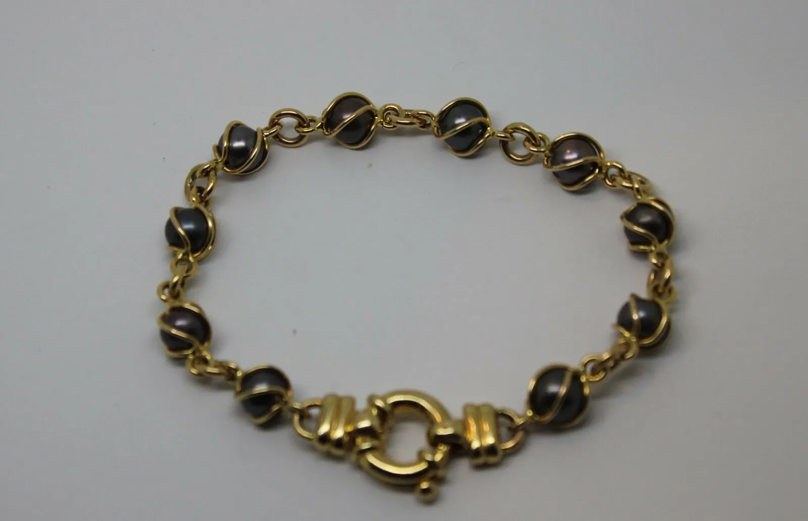 Genuine 9kt 9ct Yellow, Rose or White Gold Bolt Ring Freshwater Black Pearl Bracelet