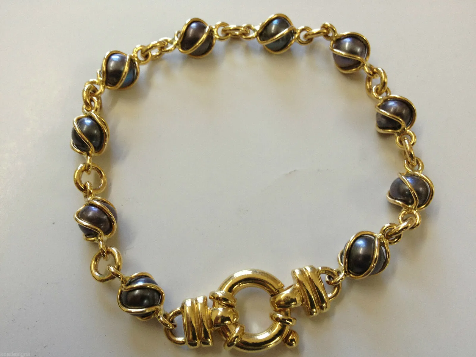 Genuine 9kt 9ct Yellow, Rose or White Gold Bolt Ring Freshwater Black Pearl Bracelet