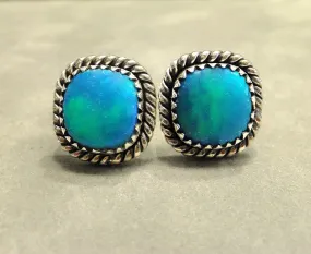 Genuine Aurora Opal Gemstone Stud Earrings