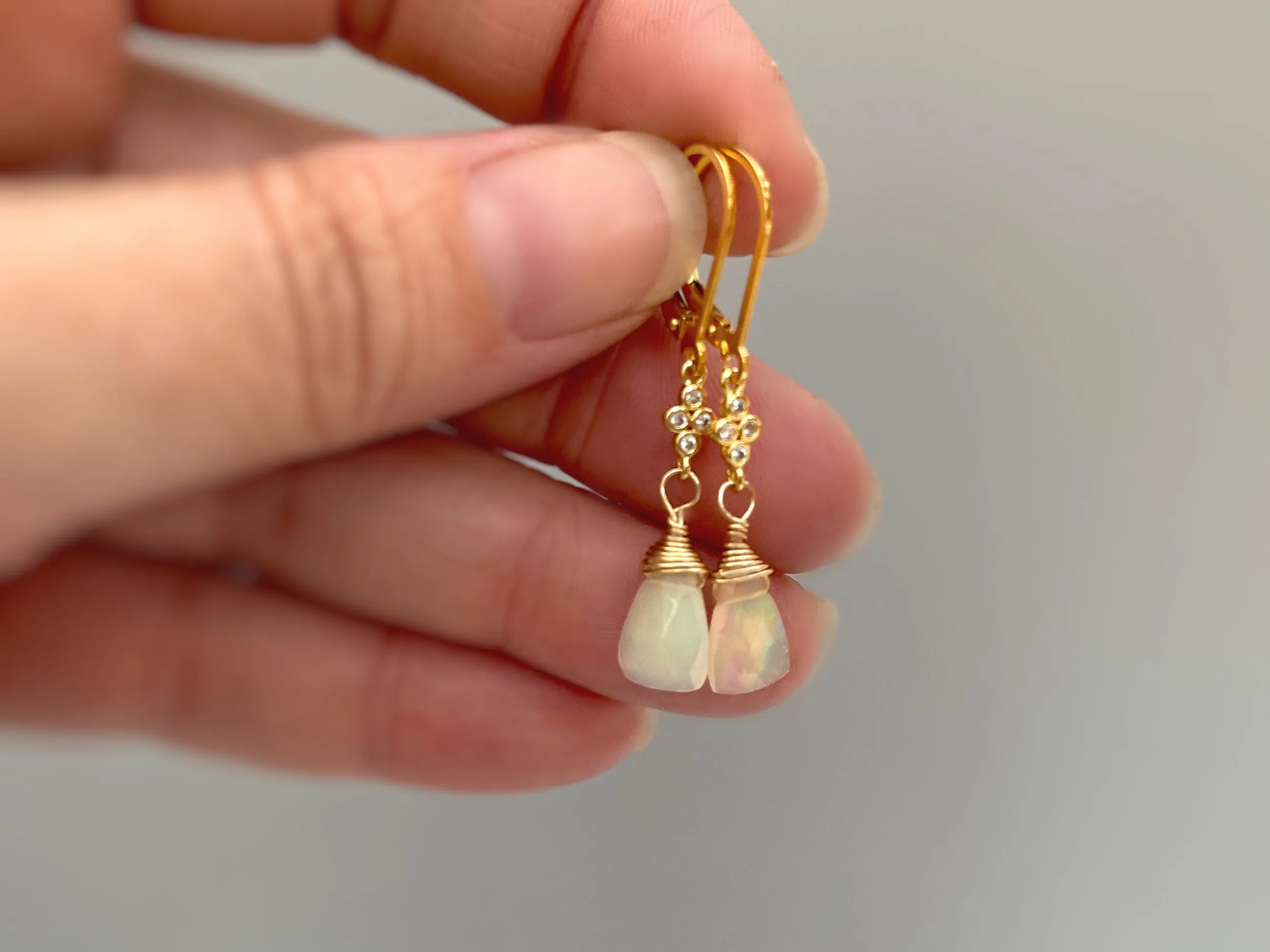 Genuine Opal earrings dangle, 14k Gold, Rose Gold, Sterling Silver with crystals