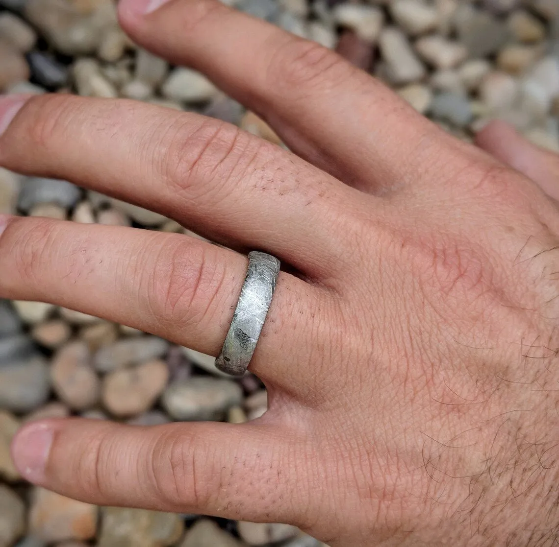 Gibeon Meteorite Wedding Band with Arizona Ironwood Sleeve - 7mm Authentic Genuine Gibeon Meteorite