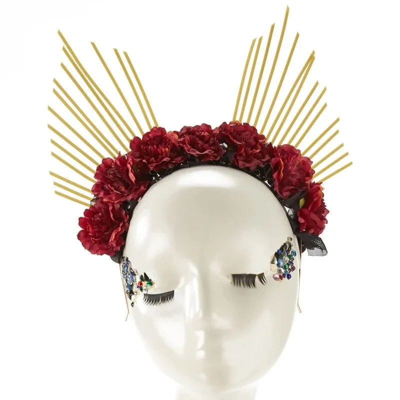 Goddess Spiked Halo Flower Crown Festival Headdress Headband - Gold Spikes