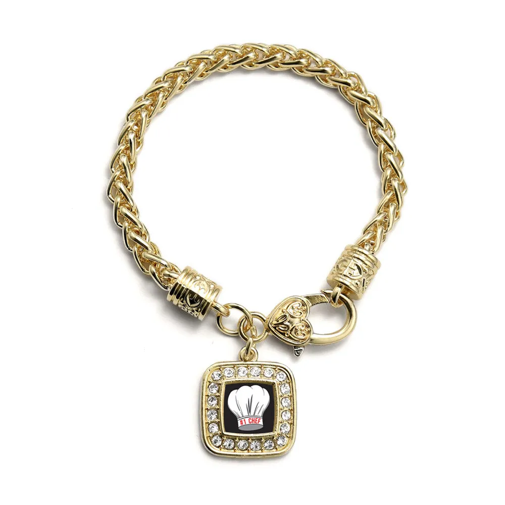 Gold #1 Chef Square Charm Braided Bracelet