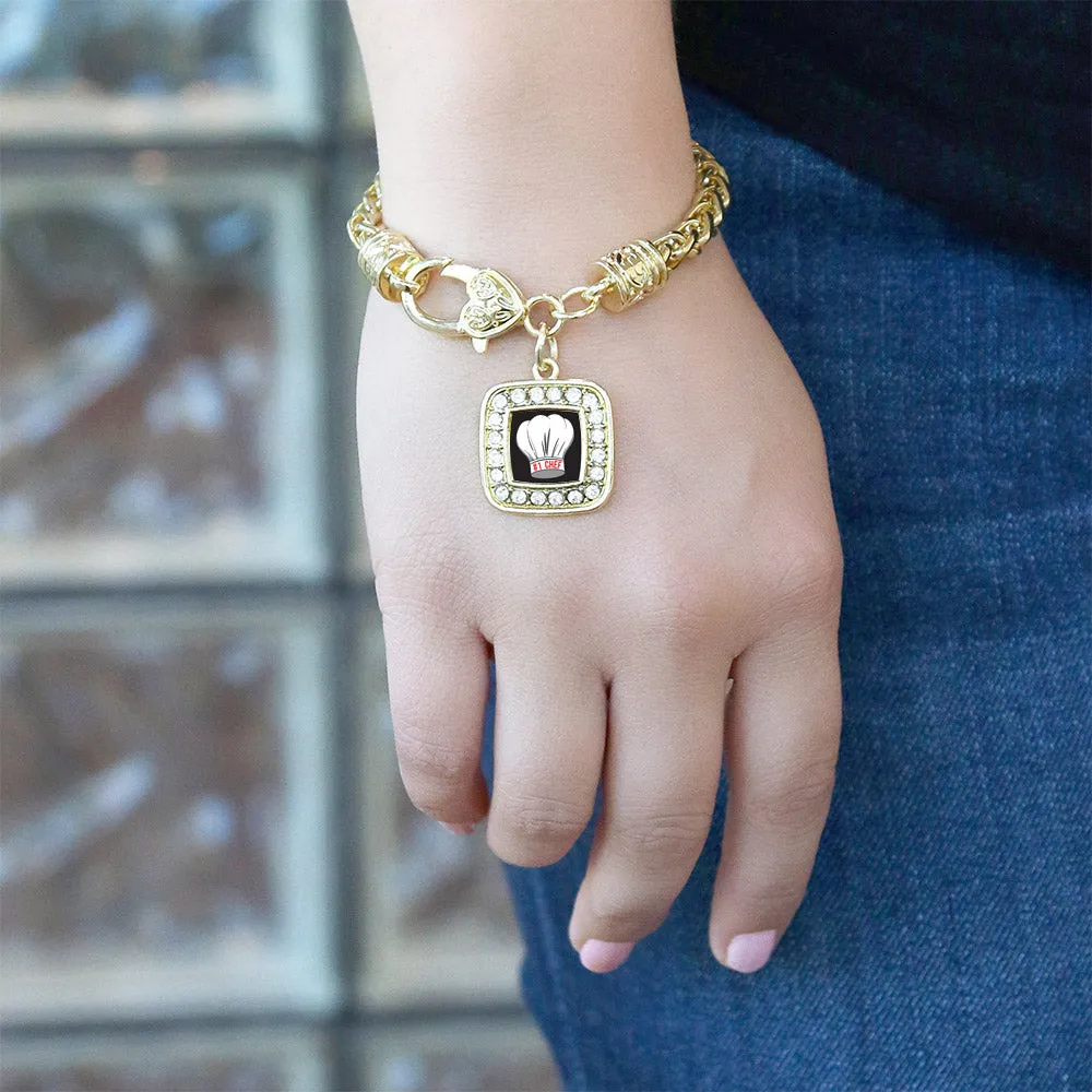 Gold #1 Chef Square Charm Braided Bracelet