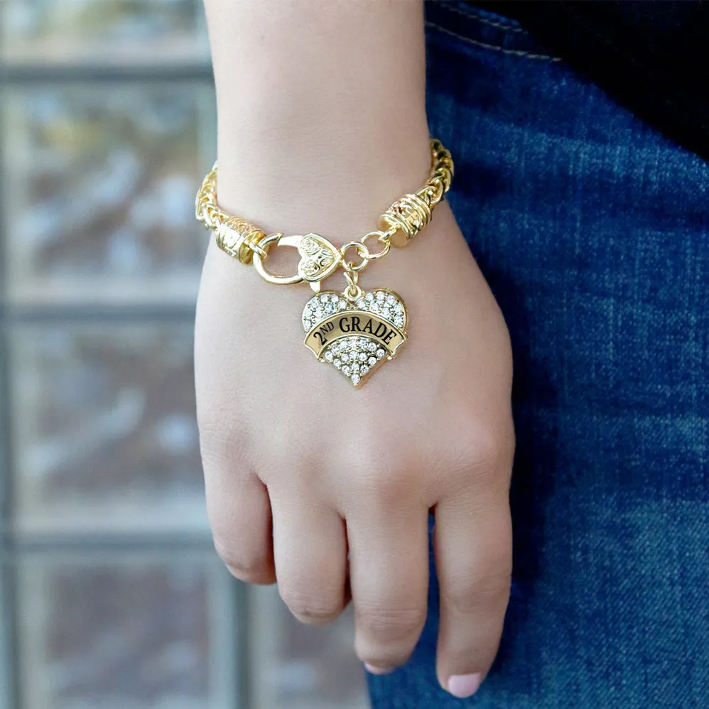 Gold 2nd Grade Pave Heart Charm Braided Bracelet