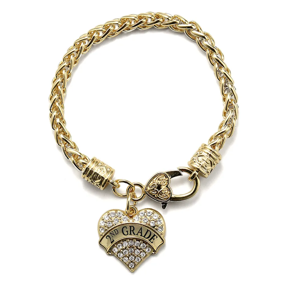 Gold 2nd Grade Pave Heart Charm Braided Bracelet