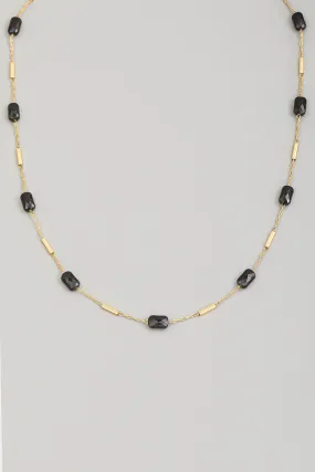 Gold and Black Rectangle Beaded Dainty Necklace